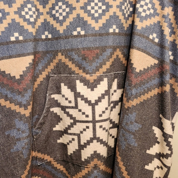 Cozy Hooded Poncho in Blue and Cream - Picture 2 of 3